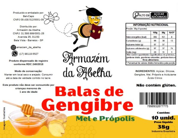 Bala de Própolis com Mel e Gengibre 38g